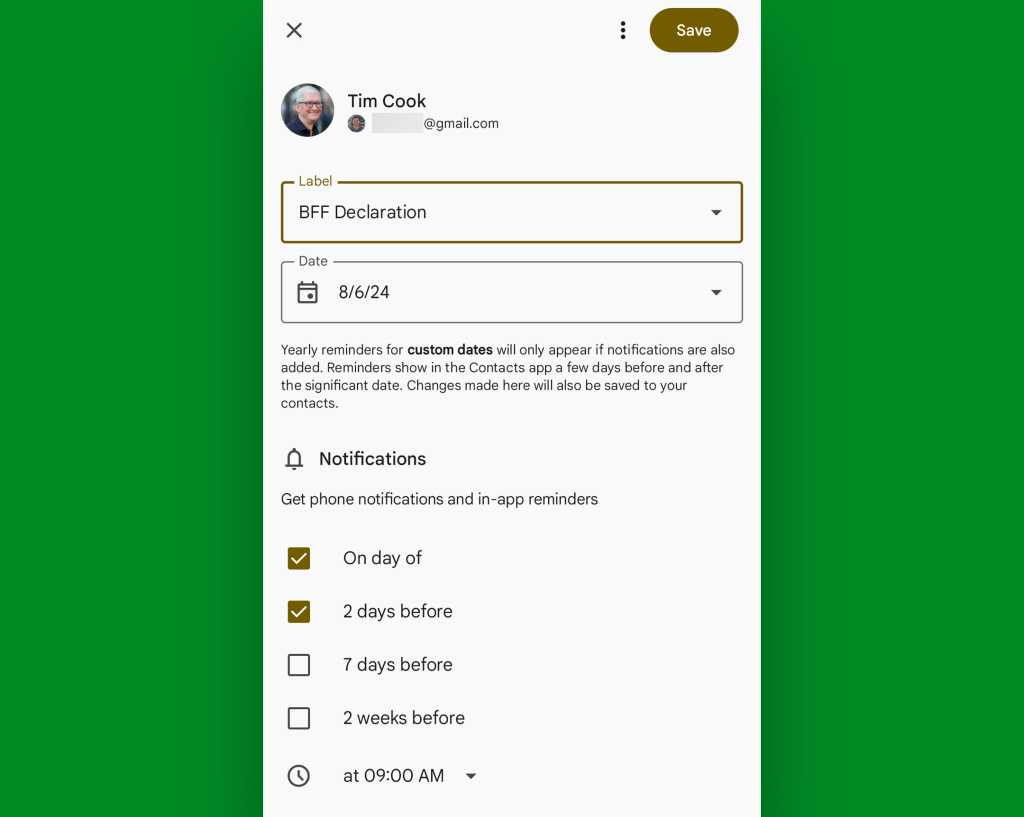 Google Contacts Android: Reminders