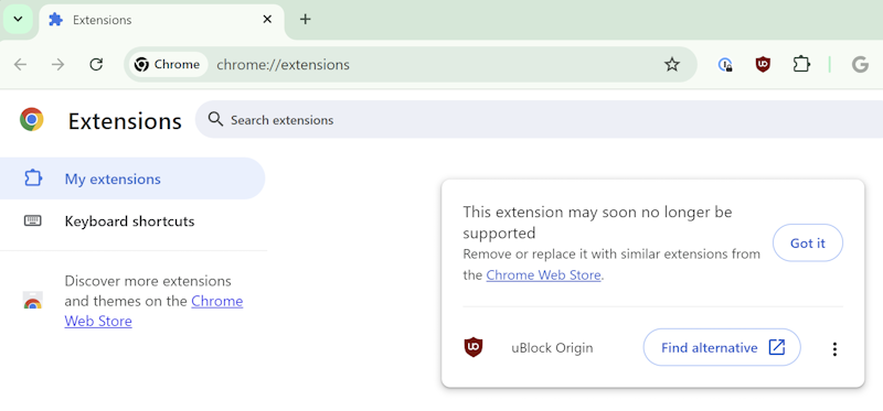 Chrome extension support warning