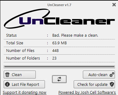 uncleaner main screen